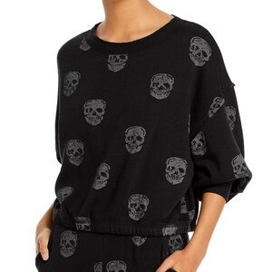 Black Skull Print Women's Pullover Sweater Vitage Havana Sz L